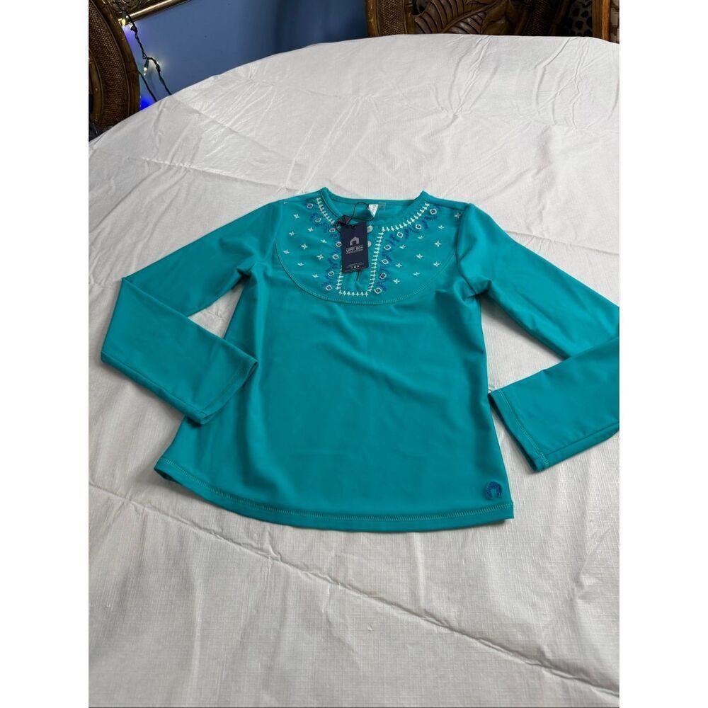 NWT Cabana Life Girls Aqua Blue UPF Rash Guard Top Size 10 New